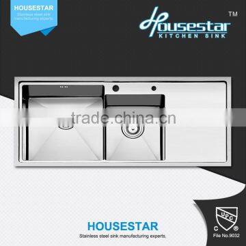 Kitchen decorative sink Double stainless steel handmade kitchen sink with drain board R10-9550
