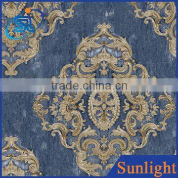 Sunlight DE35074 European blue embossed non-woven wallpaper damascus wallpaper for decoration