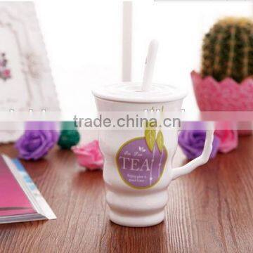 Creative Hot-selling Customized Slim Waist Ceramic Tea Mug With Lid and Spoon photo-5