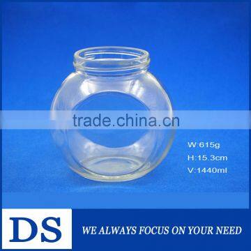 1440ml high quality large flat drum shaped clear glass jar for candy