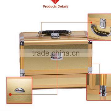 Chinese Factory Custom Best Quality Pro Kiss Lock Gold Clasp Aluminum Makeup Train Case photo-5