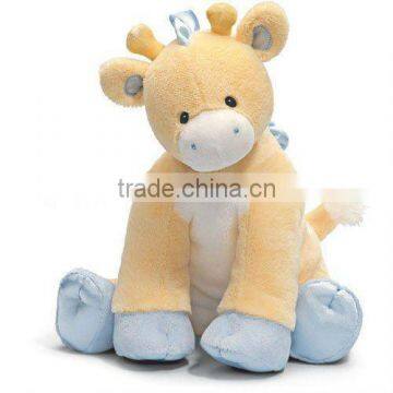 soft and cute yellow giraffe baby plush toys with embroidery