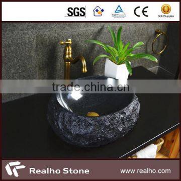 Chinese Black Granite Natural Cut Round Carved Sink