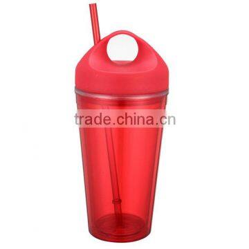 Plastic red 16oz cup with lid padded carry handle