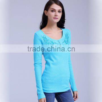 Women's Knitted Waffle T-shirt With Embroidery and Crystal photo-5