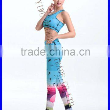 Foreign Trade Hot Style Color Digital Printing Half Stanza Vest of Tall Waist Trousers Female Suit Yoga Suit