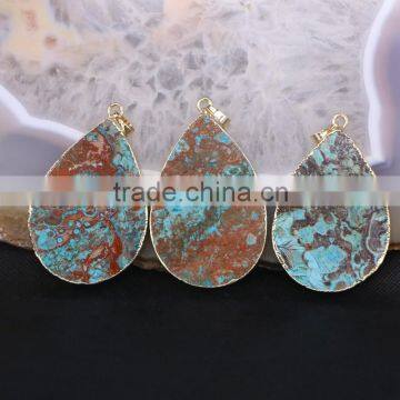 Natural Agate Druzy Pendant, Waterdrop Stone Pendant, Ocean Gem stone Pendant Beads