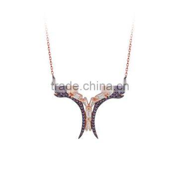 Rose Gold Plated 925K Sterling Silver Baguette Art Design Necklace Fashion Necklace