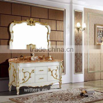 Top design Luxury simple bathroom cabinet white vanity with golden foil WTS601