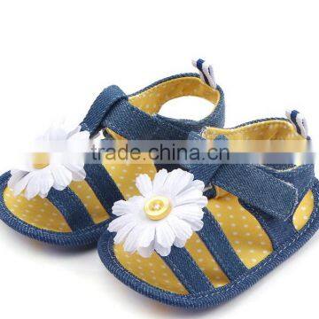 XIAOLIUBAO Beautiful Flower Design Denim Material Soft Sole Baby Girl Sandals Shoes photo-5