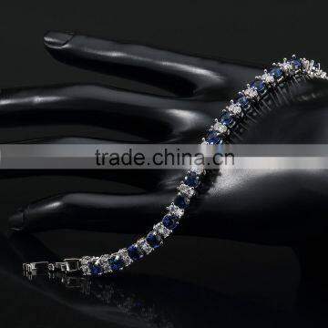Wholesale Jewelry Sapphire Gemstone Tennis Bracelet in White Gold Plated photo-4