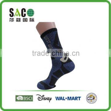 Blue and Black Yarn Doubling West Wood Words Pattern Cotton Sports Socks photo-4