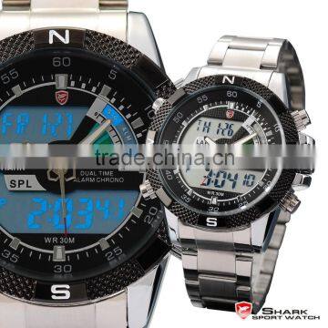 Mens Shark Digital LCD Outdoors Analog Quartz Sport Steel Wrist Watch photo-6