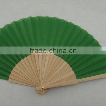 colorful fabric folding hand fan with wooden handle