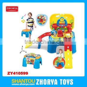 Zhorya Wholesale 2 in 1 multi-function baby learning toys with sound and light lovely baby gas station railway chair