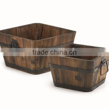 Promotional set of 2 wooden barrel burntwood tub&wooden flower pot/planting pot&wooden barrels for sale