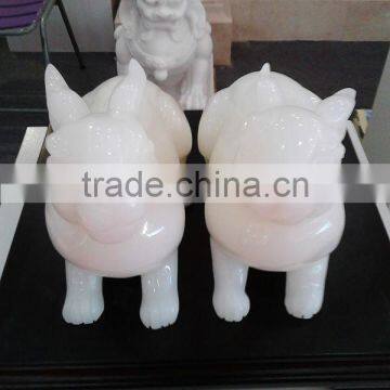 hand carved natural stone white jade rabbit statue