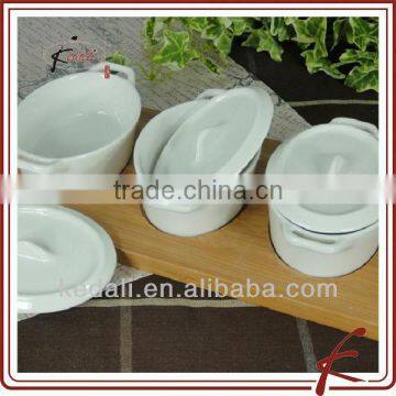 Hot Household Item White Ceramic Porcelain Snack Dish With Bamboo Tray