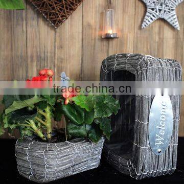 Family garden flowerpot gray biodegradable square wicker basket for plant