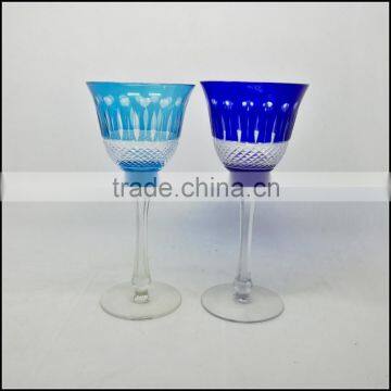 200ml blue colored series hand cut hotel banquet wine glass