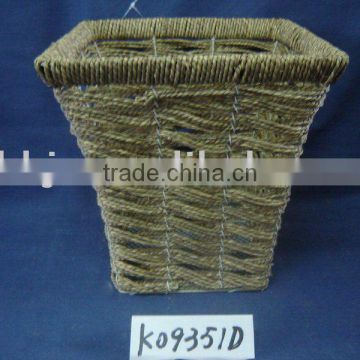 Nature seagrass and iron frame square handmade scrap basket