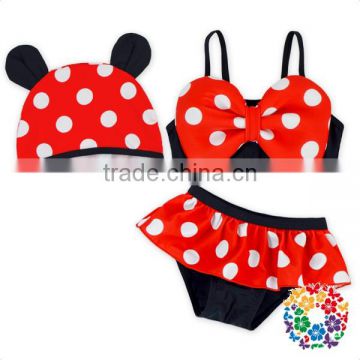 Girls 3Pcs Swimsuit Cute Bow-Knot Top And Polka Dots Hat Bikini Swimwear