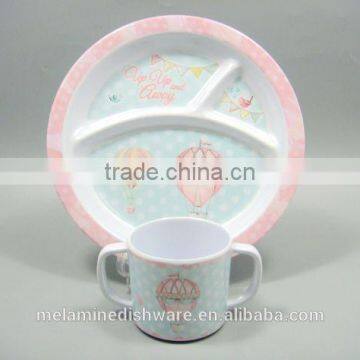 100% melamine hot selling children dinnerware set dinner plate and cup with two handle