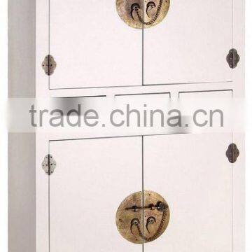 CREAM ORIENTAL WOODEN CABINET W/4 DOORS & 3 DRAWERS