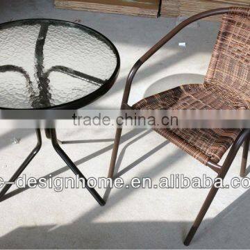 3 PCS OUTDOOR PLASTIC RATTAN/TEMPERED GLASS/STEEL BISTRO SET photo-2