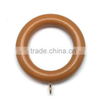 Smooth Wood Curtain Rod Ring With Screw Eye To Fit Curtain Poles Up To 35mm Diameter, Medium Brown Wood