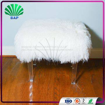 Popular Cheap Acrylic White Cover Stool White High Quality Fur Cover Stool Plexiglass Ottomans With Clear Legs photo-3