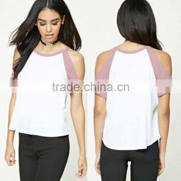 Baseball t-shirt plus size 100% cotton Round neck short raglan sleeves Open-Shoulder Hot ladies Wholesale Blank Cotton T Shirt