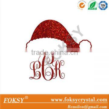 Custom Glitter Santa Hat Monogram Iron On with letter transfer design