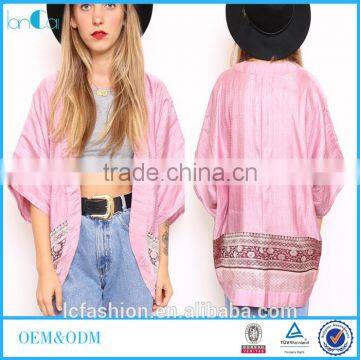 Boho Kimono Manufacture100% Polyester Material Vintage Pink Print Kimono