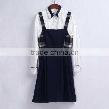 Cotton Navy Blue School Girls Uniform Dress Pinafore photo-2
