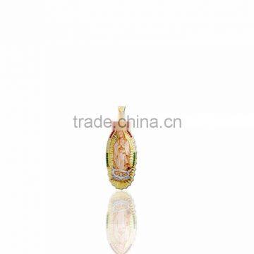 Three tone plated Mother Mary charm pendant With Gemstone