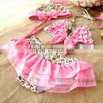Hot Sale Three-piece Swimsuit Baby Leopard Swimwear Sun Hat Child Swimwear Twinset Bikini Swimwear With Cap Girl Swimsuit