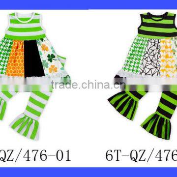 2017 Spring Western Boutique Clothing Ruffle Sleeveless Green Lucky Clover Pattern Printed St. Patricks Day Children Outfits photo-6