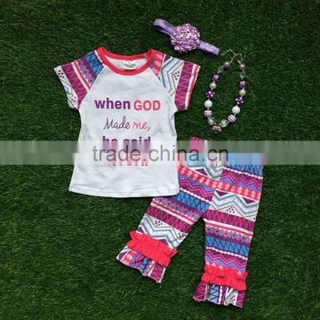 baby girls clothing sets Kids clothing wholesale summer girls boutique aztec when god made me he said "TA-DA" outfits