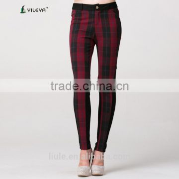 skinny plaid printed asian style pants korean style women pants with high waist