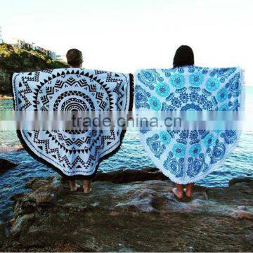 China wholesale mandala roundie towel super fiber round beach towels with tassels fringe