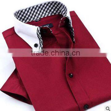 Short sleeve summer men's clothing wine red fashionable casual foe men double collar contrast color dress shirt