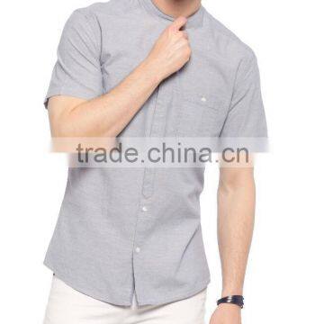 Grey Solid Color Super skinny Short Sleeve Men Shirt