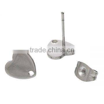 Stainless Steel Earring Findings Ear Studs Studs Heart Silver Tone 8.0mm x 8.0mm photo-3