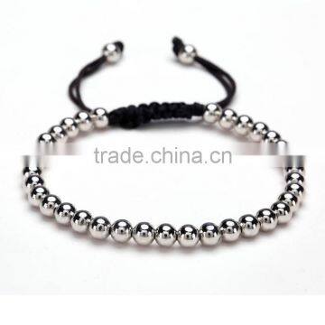 Simple Fashion Plain Round Beaded Stainless Steel Gold Rose Gold Ball Beads Handmade Cord Chain Adjustable Bracelet Jewelry