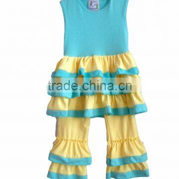 Blue top sleeveless baby girls boutique ruffle outfits 2017 spring