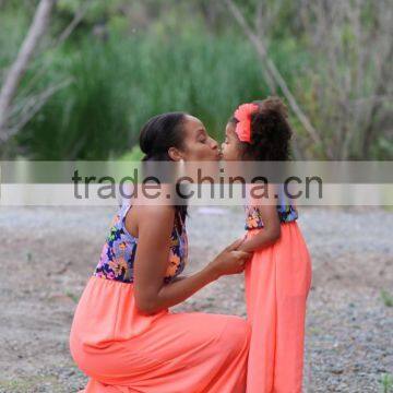 Mommy and me Maxi Dresses Flower Print Orange Dresses photo-4