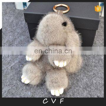 Grey genuine mink fur bunny bag charm cute Copenhagen rabbit pendant