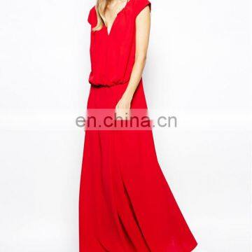 CHEFON Lace Up Detail Red Maxi Dress photo-2
