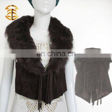 2015 New Style Short Brown Genuine Sheep Fur Leather Vest For Women